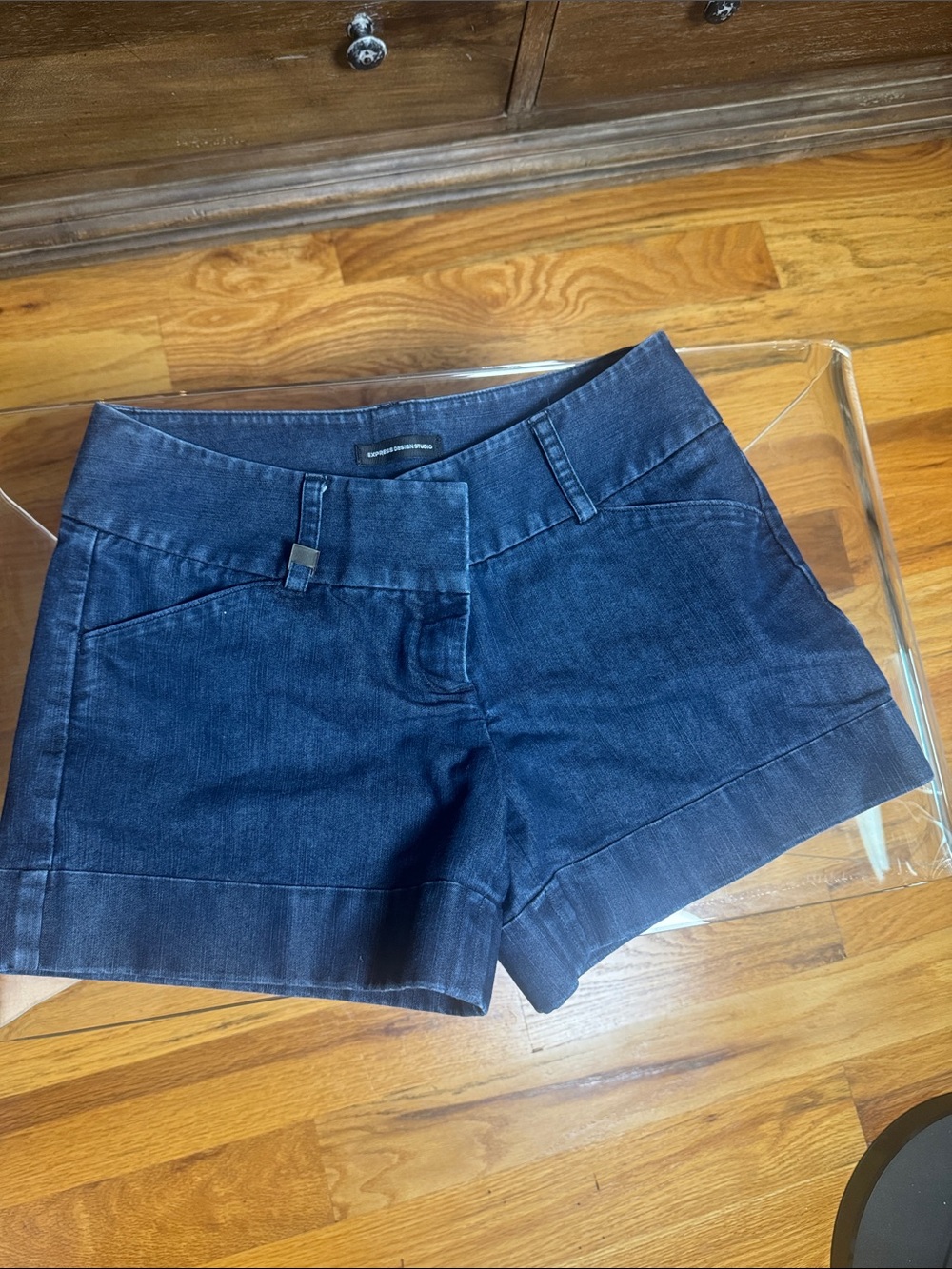 Express Dark Blue Denim Cuffed Jean Shorts